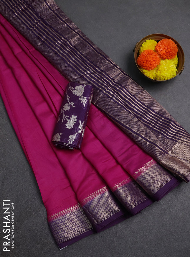 Pink & Purple Semi Mangalgiri Cotton Saree - Brocade Blouse