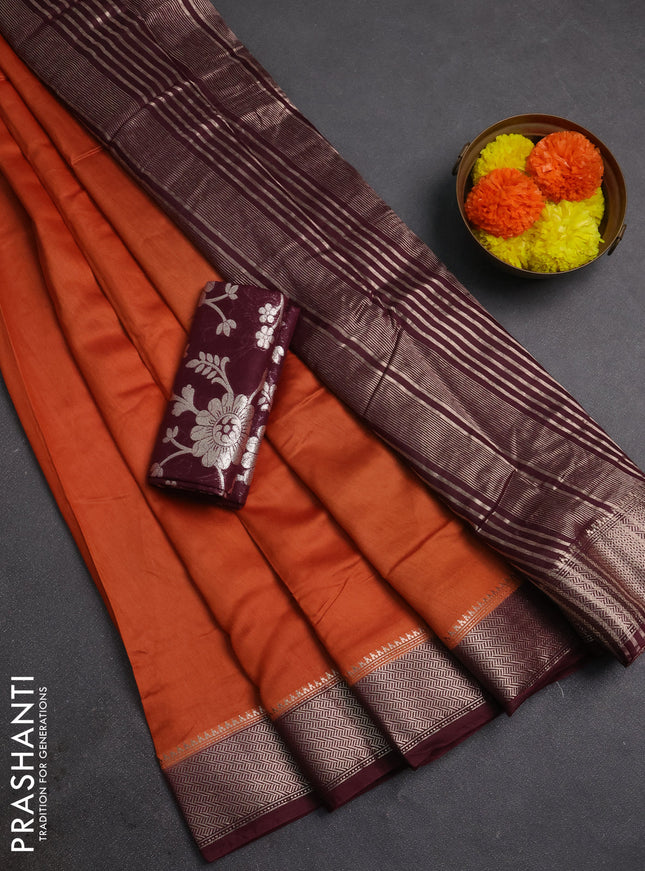 Rust & Wine Semi Mangalgiri Cotton Saree - Brocade Blouse
