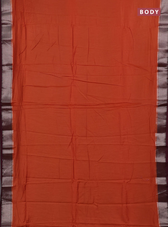 Rust & Wine Semi Mangalgiri Cotton Saree - Brocade Blouse