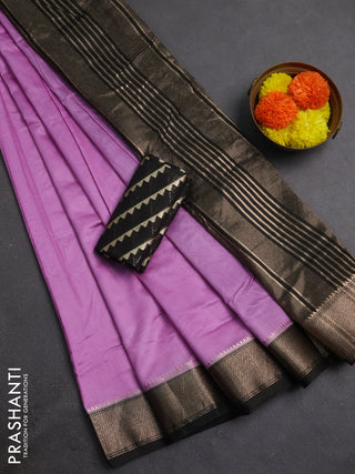 Lavender & Black Semi Mangalgiri Cotton Saree - Brocade Blouse