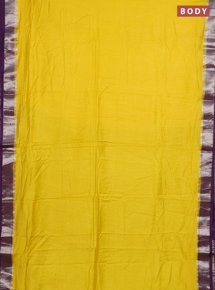Yellow & Violet Semi Mangalgiri Cotton Saree - Brocade Blouse