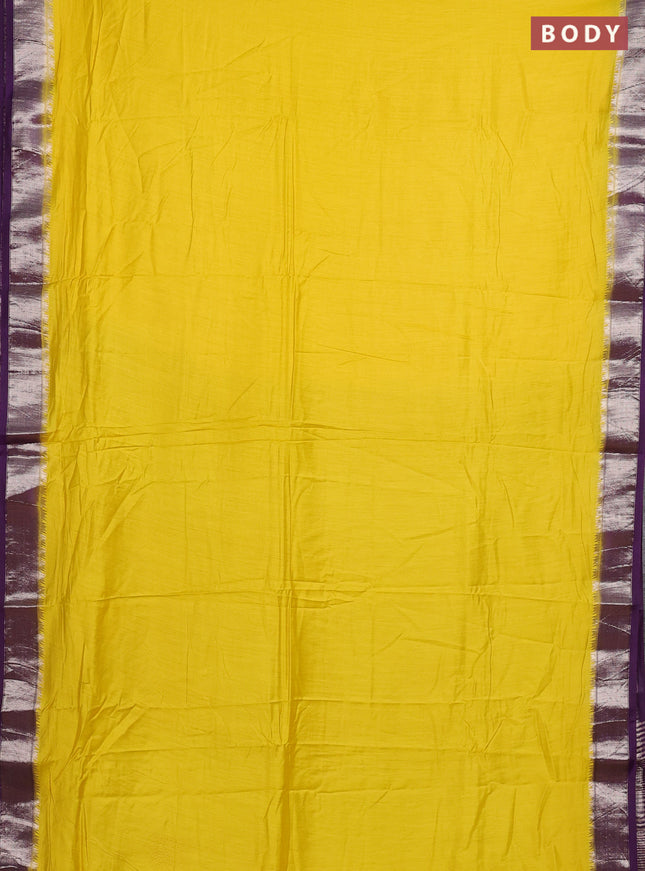 Yellow & Violet Semi Mangalgiri Cotton Saree - Brocade Blouse