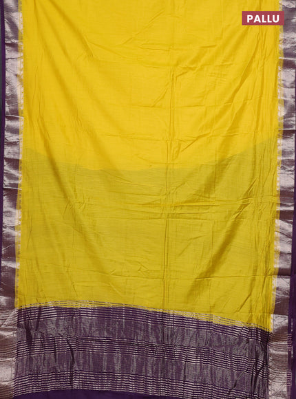 Yellow & Violet Semi Mangalgiri Cotton Saree - Brocade Blouse