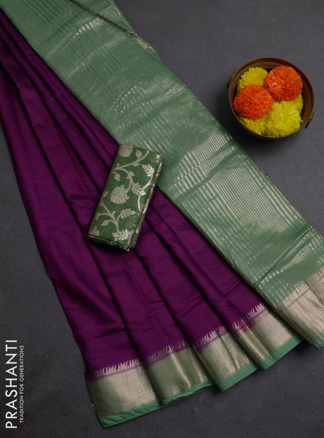 Purple & Green Semi Mangalgiri Cotton Saree - Brocade Blouse