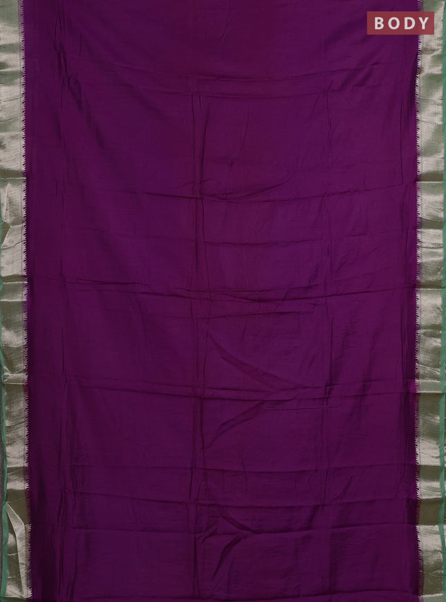 Purple & Green Semi Mangalgiri Cotton Saree - Brocade Blouse