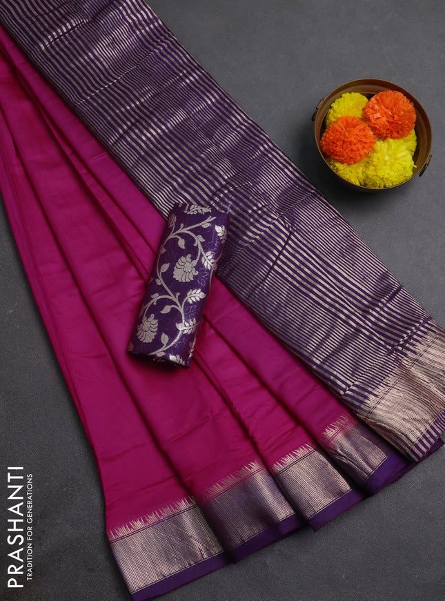 Pink & Violet Semi Mangalgiri Cotton Saree - Brocade Blouse