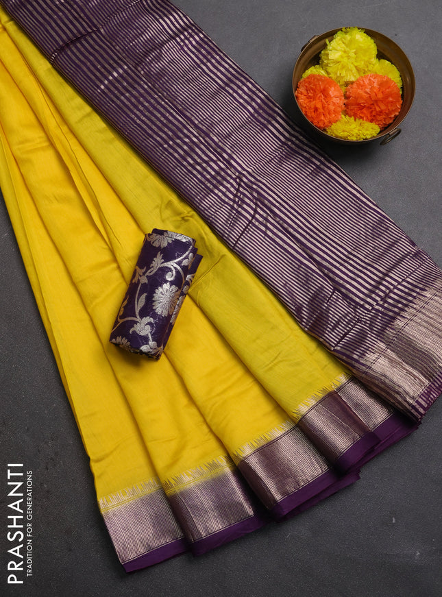 Yellow & Violet Semi Mangalgiri Cotton Saree - Brocade Blouse