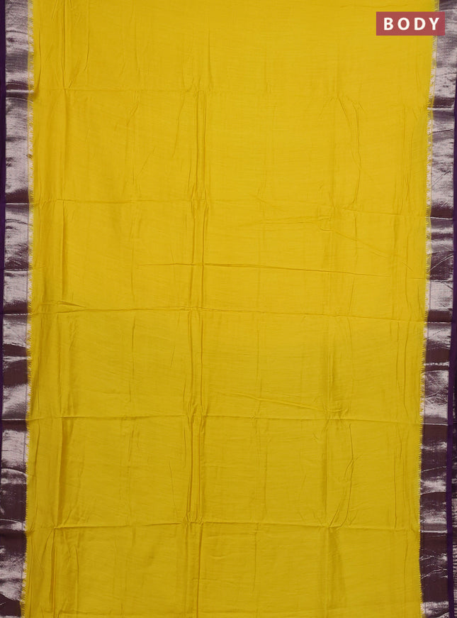 Yellow & Violet Semi Mangalgiri Cotton Saree - Brocade Blouse