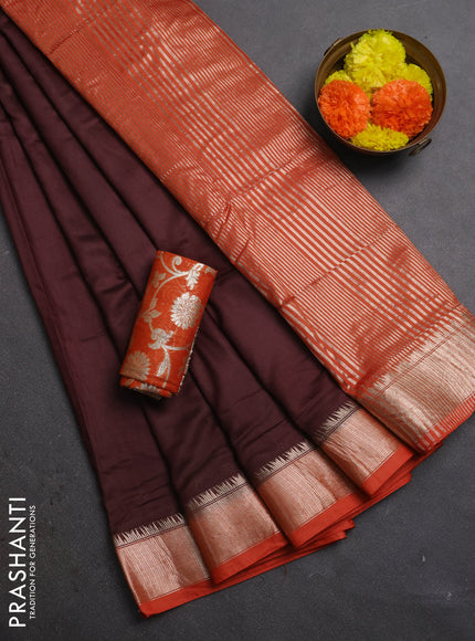Coffee Brown & Orange Semi Mangalgiri Cotton Saree - Brocade Blouse
