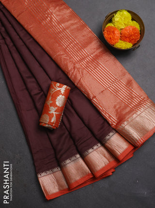 Coffee Brown & Orange Semi Mangalgiri Cotton Saree - Brocade Blouse