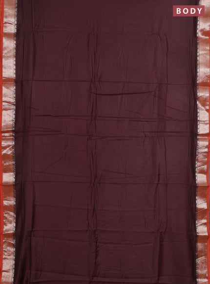Coffee Brown & Orange Semi Mangalgiri Cotton Saree - Brocade Blouse