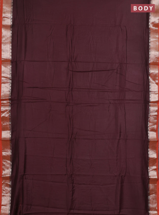 Coffee Brown & Orange Semi Mangalgiri Cotton Saree - Brocade Blouse