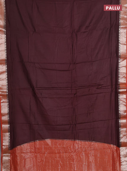 Coffee Brown & Orange Semi Mangalgiri Cotton Saree - Brocade Blouse