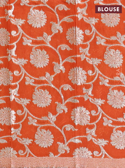 Coffee Brown & Orange Semi Mangalgiri Cotton Saree - Brocade Blouse