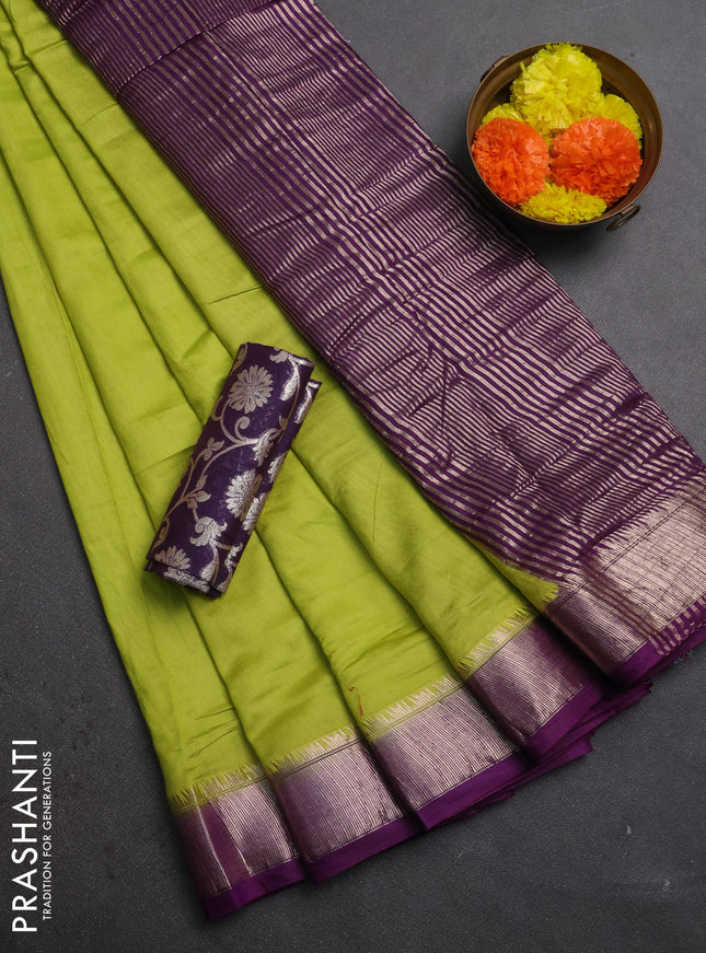 Green & Violet Semi Mangalgiri Cotton Saree - Brocade Blouse
