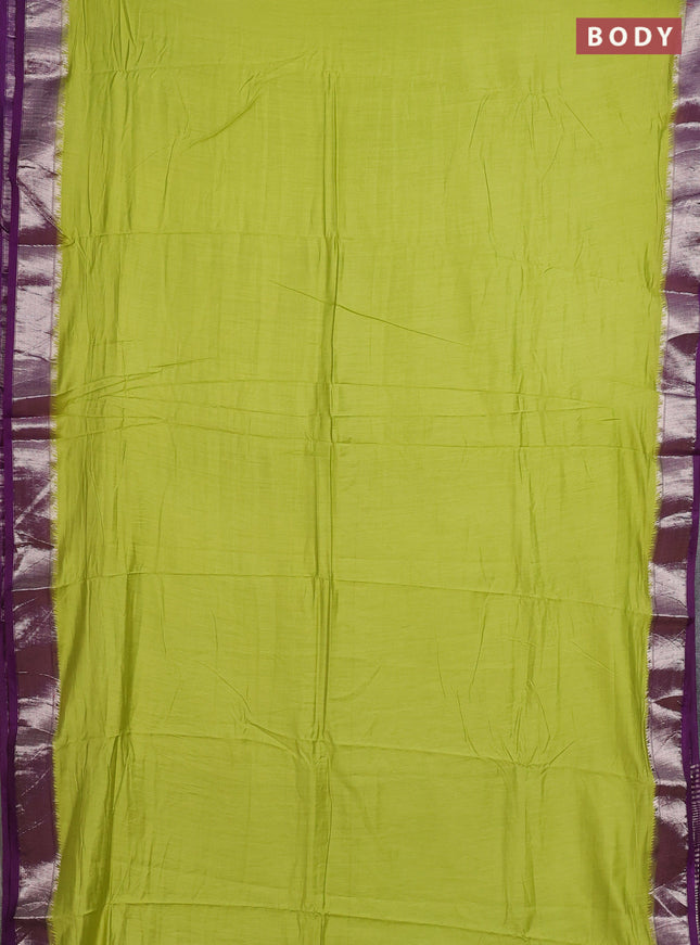 Green & Violet Semi Mangalgiri Cotton Saree - Brocade Blouse