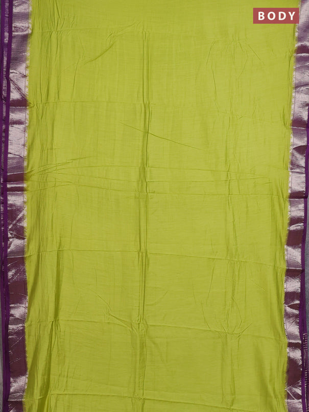 Green & Violet Semi Mangalgiri Cotton Saree - Brocade Blouse