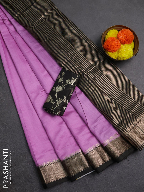 Lavender & Black Semi Mangalgiri Cotton Saree - Brocade Blouse