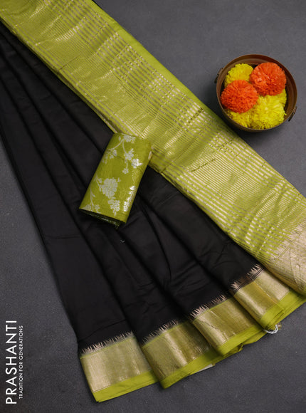 Black & Green Semi Mangalgiri Cotton Saree - Brocade Blouse