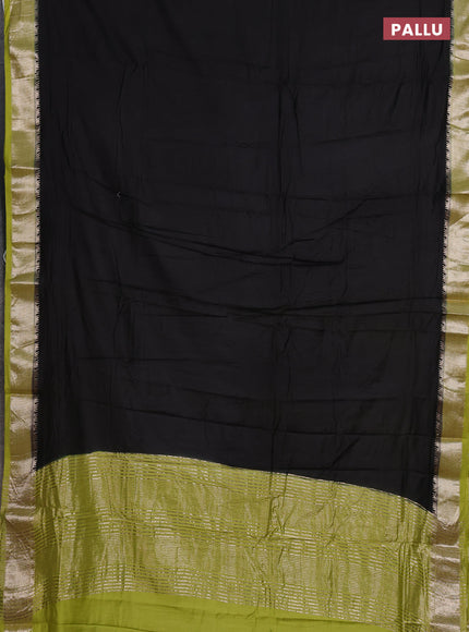 Black & Green Semi Mangalgiri Cotton Saree - Brocade Blouse