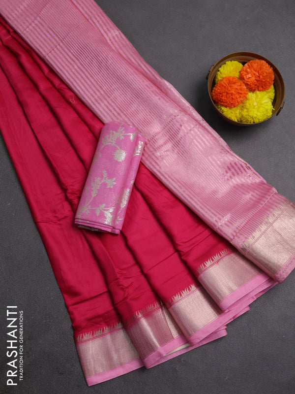 Pink &  Semi Mangalgiri Cotton Saree - Brocade Blouse