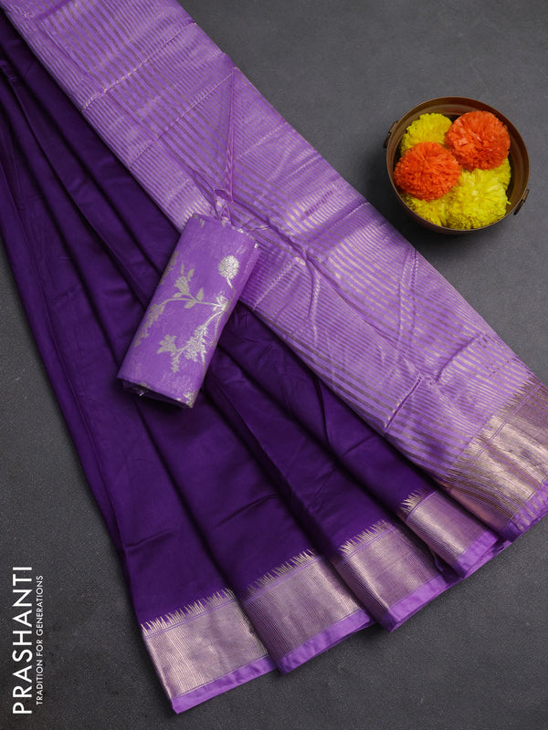 Violet & Lavender Semi Mangalgiri Cotton Saree - Brocade Blouse