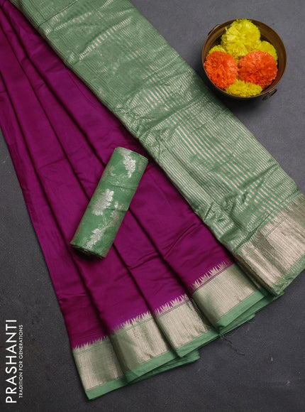 Purple & Pastel Green Semi Mangalgiri Cotton Saree - Brocade Blouse