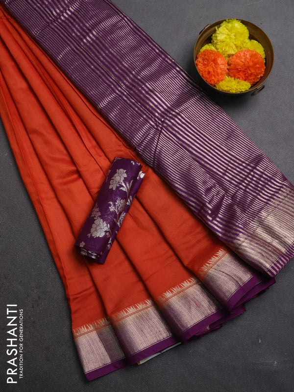 Rust & Purple Semi Mangalgiri Cotton Saree - Brocade Blouse