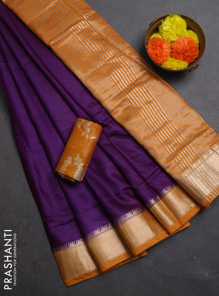 Violet & Orange Semi Mangalgiri Cotton Saree - Brocade Blouse