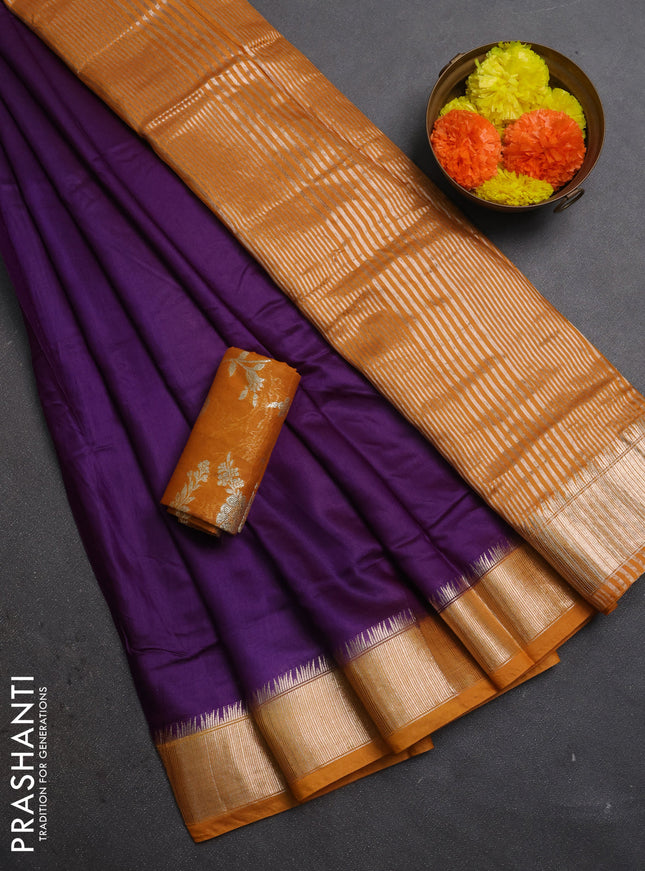 Violet & Orange Semi Mangalgiri Cotton Saree - Brocade Blouse