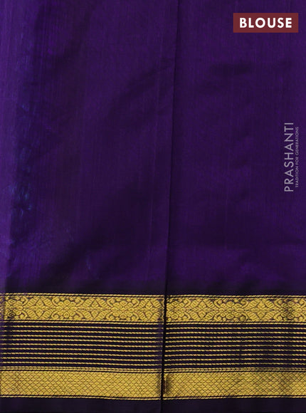 Silk cotton saree cs blue and violet with plain body and zari woven korvai border