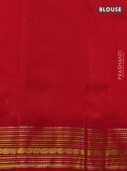 Silk cotton saree off white and red with plain body and zari woven korvai border