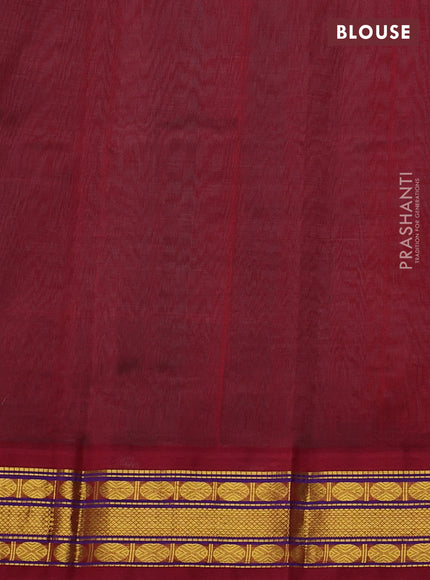 Silk cotton saree teal blue and maroon with plain body and zari woven korvai border