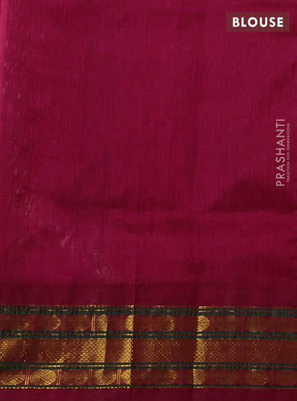 Silk cotton saree off white and wine shade with plain body and zari woven korvai border