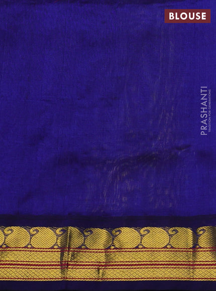 Silk cotton saree light green and blue with plain body and zari woven korvai border