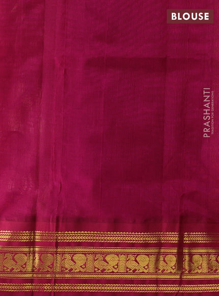 Silk cotton saree dark peach and wine shade with plain body and zari woven korvai border