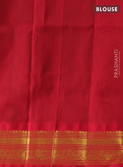 Silk cotton saree bottle green and red with zari woven buttas and zari woven korvai border