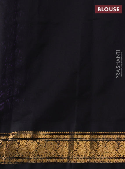 Silk cotton saree lavender and black with plain body and zari woven korvai border
