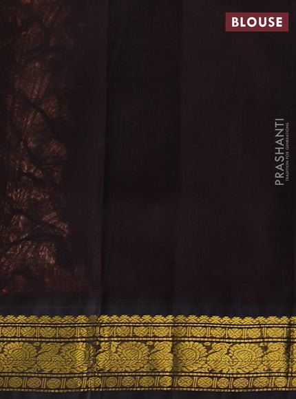 Silk cotton saree peach orange and black with plain body and zari woven korvai border