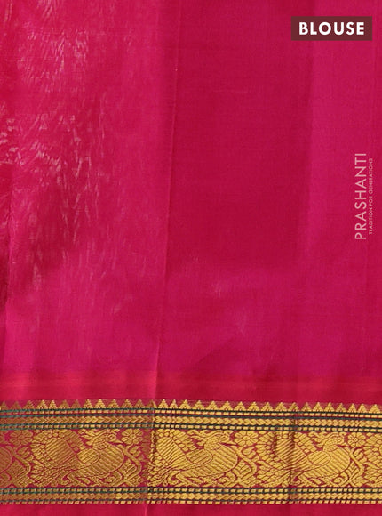 Silk cotton saree cream and pink with allover small checked pattern and zari woven korvai border