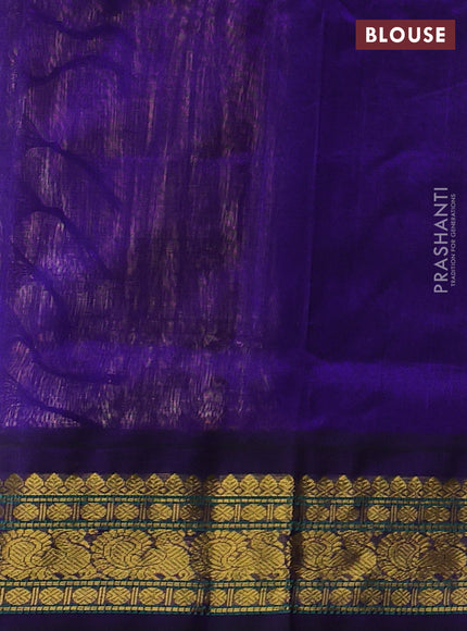 Silk cotton saree pale orange and violet with allover checked pattern and zari woven korvai border