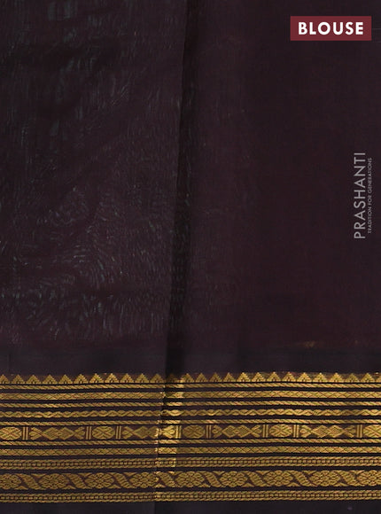 Silk cotton saree pastel blue and black with allover zari checked pattern and zari woven korvai border