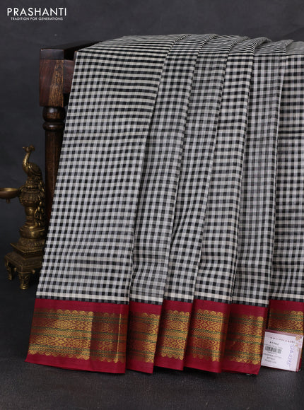 Silk cotton saree black and maroon with allover paalum pazhamum checked pattern and zari woven korvai border