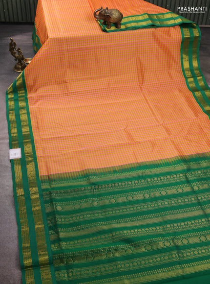 Silk cotton saree candy pink and green with allover paalum pazhamum checked pattern and zari woven korvai border