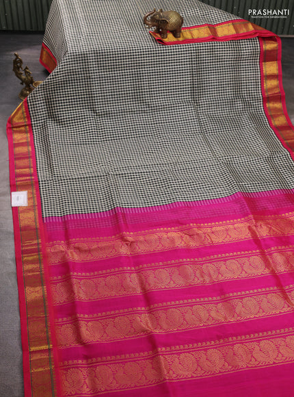 Silk cotton saree black and pink with allover paalum pazhamum checked pattern and zari woven korvai border