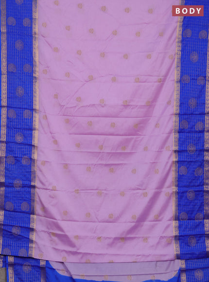 Semi mysore silk saree mild lavender and royal blue with zari woven buttas and long zari woven butta border