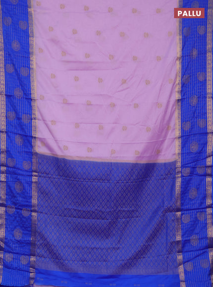 Semi mysore silk saree mild lavender and royal blue with zari woven buttas and long zari woven butta border
