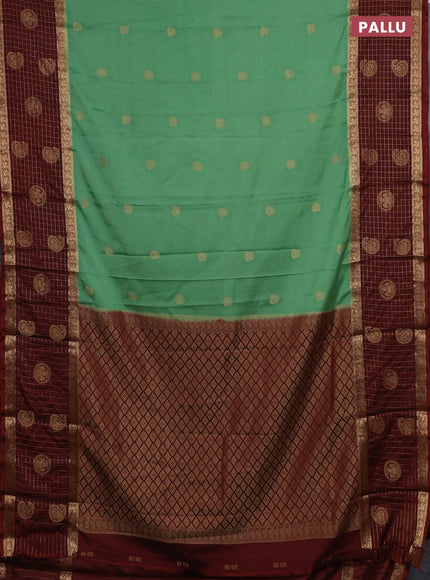 Semi mysore silk saree teal green and maroon with zari woven buttas and long zari woven butta border