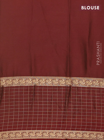 Semi mysore silk saree teal green and maroon with zari woven buttas and long zari woven butta border