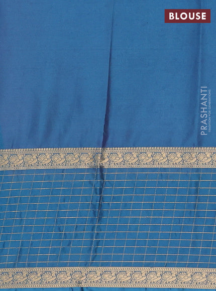 Semi mysore silk saree lotus pink and peacock blue with zari woven buttas and long zari woven butta border